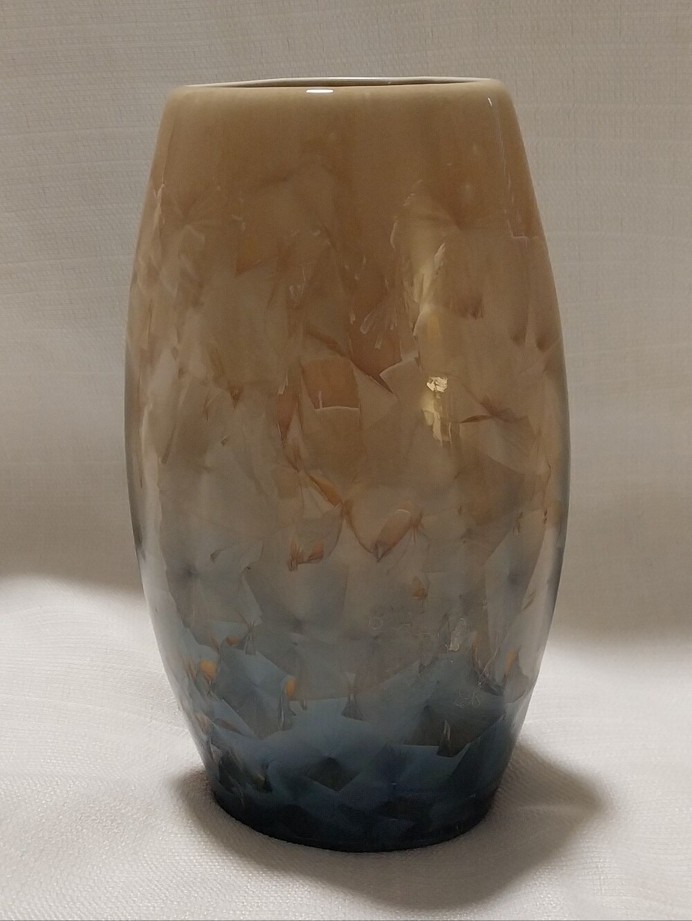 Ovoid Blue & Tan Ombre Crystalline Glaze Ceramic Art Vase